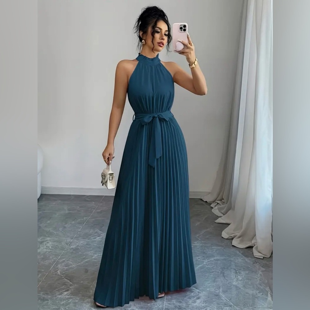 Elegant Teal Halter Maxi Dress-Only tried on once